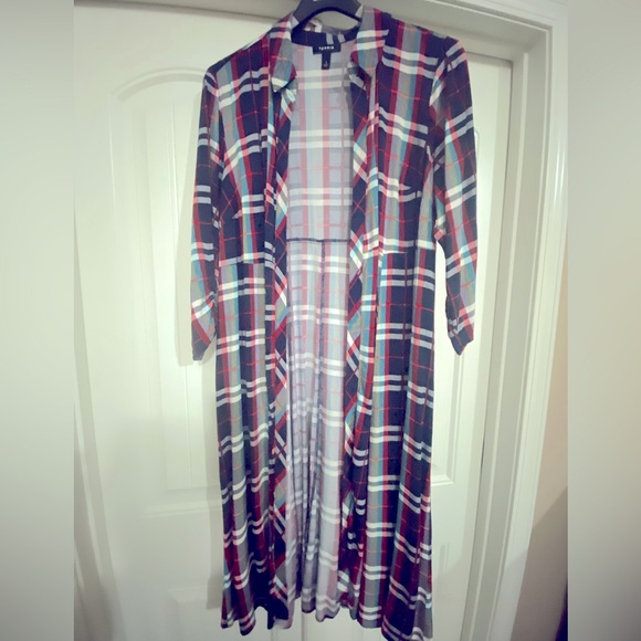 Maxi Kimono - Challis Plaid Red & Blue Duster - Picture 6 of 8